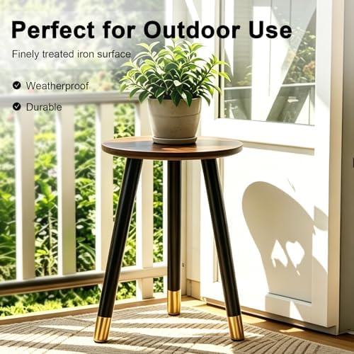 2-Pack Mid Century Plant Stand for Indoor Plants, Modern Wood & Metal Flower Pot Holder Stand for Living Room, Decorative Small Round Side Table for Balcony, Patio, Office, 16.5” High, Walnut & Black - Image 5