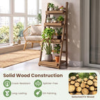 GIANTEX Foldable Wooden Plant Stand, 4-Tier Ladder Plant Shelf, Brown - Image 2