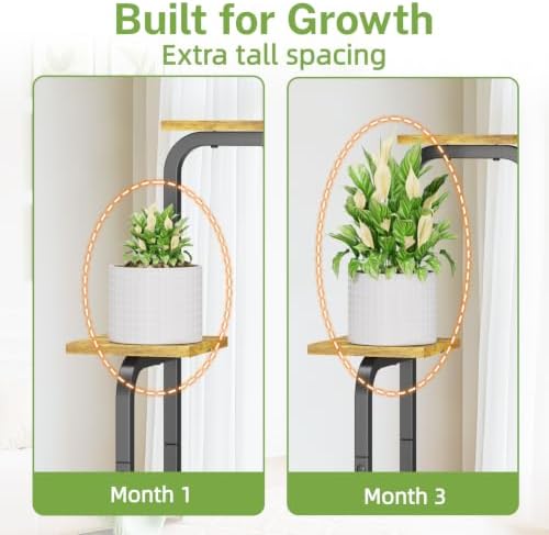 iDavosic.ly Plant Stand Indoor, Corner Tall Shelf, Wooden Tray, Black Brown - Image 4