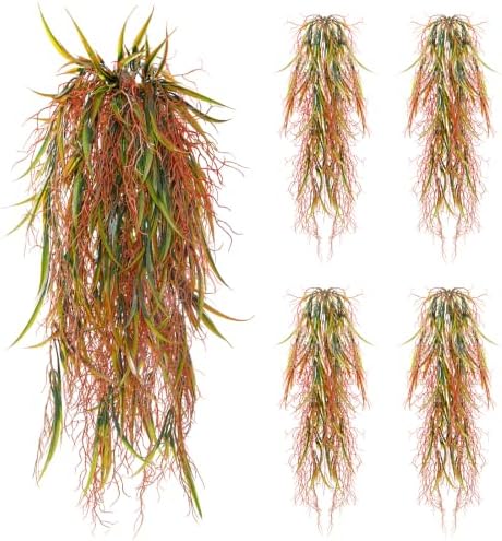 dallisten 4Pcs Autumn Fake Hanging Fern Plants for Outdoors, UV Resistant Artificial Ferns Fall Vines Faux Trailing Plants for Indoor Wall Porch Home Thanksgiving Halloween Decor(YellowGreen Leaves) by dallisten
