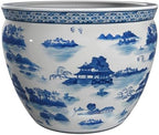 Red Lantern 16" Landscape Blue & White Porcelain Fishbowl Planter or Cachepot for Indoor/Outdoor Use in Garden Entryway Living Room Boho Eclectic Modern Contemporary Classic Traditional Style Decor - Image 6