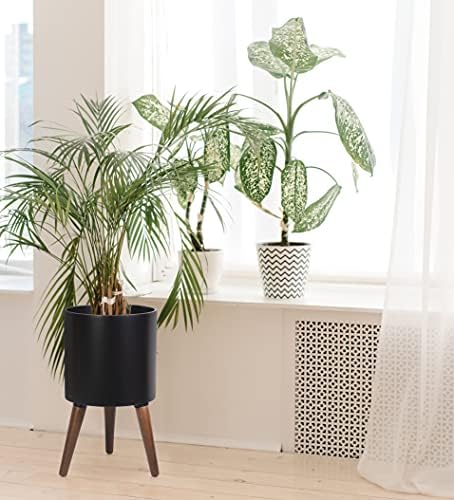 D'vine Dev 12 Inch Planter Pot with Wood Stand, Black, 88-O-C-2 - Image 2
