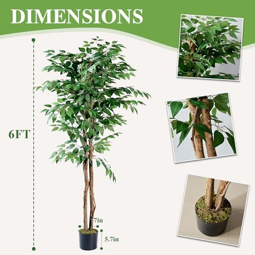 VECELO Artificial Ficus Tree with Sturdy Nursery Pot, 6FT Faux Silk Plant for Indoor Outdoor Home Garden Decor, 2 Pack - Image 6