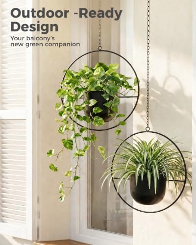 Bamworld Black Hanging Planters for Indoor Outdoor Plants Metal Hanging Pot - Image 6