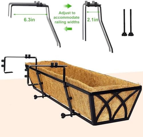 Y&M 2 Pack Hanging Railing Planter Boxes, 30 Inch Adjustable Balcony & Deck Planter, Heavy Duty Metal Flower Box for Porch, Fence & Window, Outdoor Plant Holder - Image 4