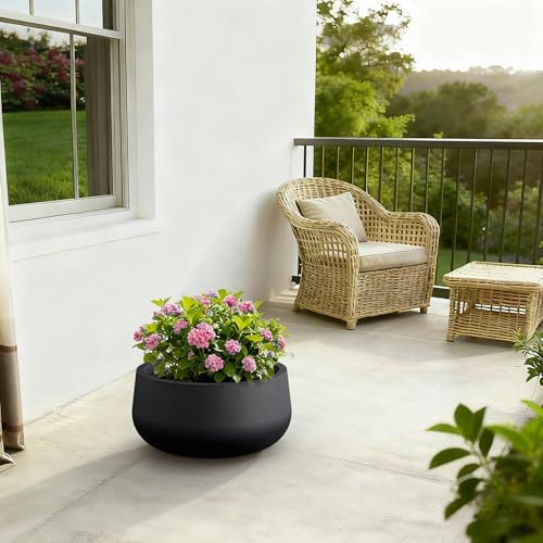 Kante Large Round Bowl Black Concrete Planter 20" Dia, Outdoor - Image 3