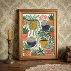 Framed Canvas Wall Art Bohemian Gouache Succulents in Pots Mustard Navy and Coral Canvas Print Poster Gold Frame Wall Decor for Living Room Office Botanical Art, Boho Decor - Inch 16x20 - Image 6