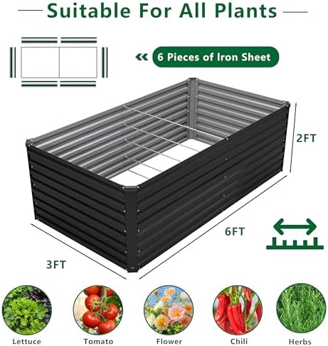 DIIYIV Galvanized Raised Garden Bed Kit Outdoor Patio,6x3x2ft Large Rectangular Metal Planter Boxes,Deep Root Box Planter for Gardening,Vegetables,Flowers,Herbs-Black - Image 2
