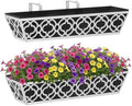 Y&M 2Pcs 24'' Railing Planter Box Set with Black Non-Woven Fabric Liner, Flower Boxes with Adjustable Brackets, Large Metal Hanging Window Boxes for Fence, Deck, Balcony, and Garden by YM