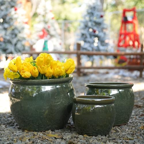 Ceramic Planters Set, 15/12/9 in Large Flower Pots, Blue Green - Image 6