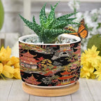 Chinoiserie Coral Asian Ceramic Planters Chinoiserie Chic Asian Pots for Plants with Drainage Holes and Saucers Pot for Home Office Desk Garden - Image 6