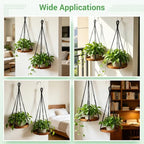 2 Pack Macrame Plant Hanger, 41'' & 32'' Plant Hanger Indoor Set with 12'' & 9.8'' Wood Trays, Bohemian Hanging Planter with Hooks for Living Room Window, Home Decor - Image 6