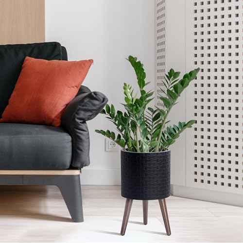 D'vine Dev Planter Pot with Wood Stand, 10 in, Matte Black, 88-Z-B-2 - Image 6