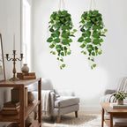 CEWOR Fake Plants Indoor 2 Packs 33" Fake Pothos Hanging Plants with Plastic Pot for Home Office Indoor Decor (Green) - Image 7