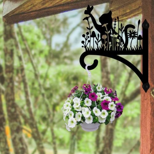 peacoblue Cat and Flowers Plant Hanger Bracket, Iron Outdoor Hanging Hook - Image 4