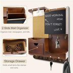 Key Holder Wall Mount with Drawer and Mail Organizer, Vintage Brown - Image 6