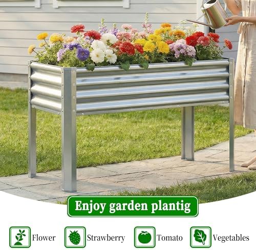 Galvanized Raised Garden Bed with Legs, 43×24×32in Large Metal Elevated Raised Planter Box with Drainage Holes for Backyard, Patio, Balcony, 400lb Capacity,Sliver - Image 3