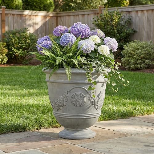 Christopher Knight Home 18.11 Inch Classical Garland Carved Pedestal Urn Planter MGO Faux Stone, for Patio Porch Entryway Decor, Gray - Image 3