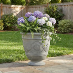 Christopher Knight Home 18.11 Inch Classical Garland Carved Pedestal Urn Planter MGO Faux Stone, for Patio Porch Entryway Decor, Gray - Image 3