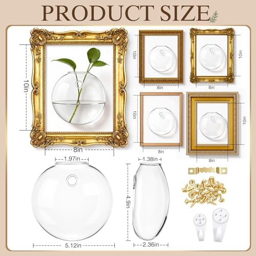 Kathfly 4 Sets Glass Wall Vase Planters with Vintage Picture Frame, Farmhouse Wall Propagation Planter Station Glass Vases for Hydroponics Plants Indoor Home Office Living Room Gallery Decor Gift - Image 3