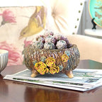 6.3 Inch Succulent Pot Handmade Flower Design Round Ceramic Antique Plant Pot Cactus Pot Planter with Drainge and Mesh Pad (Yellow) - Image 5