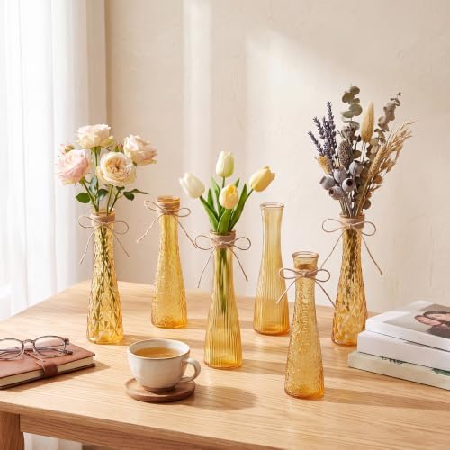 Set of 12 Yellow Glass Bud Vases for Centerpiece, Assorted - Image 5