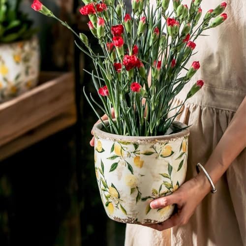 Vintage Ceramic Flower Pots Planters for Indoor Outdoor Plants,Rustic Tuscan Planter & Decor, Plant Pots Flower Pot for Indoor Plants,Yellowm,no Hole by XIUWOUG