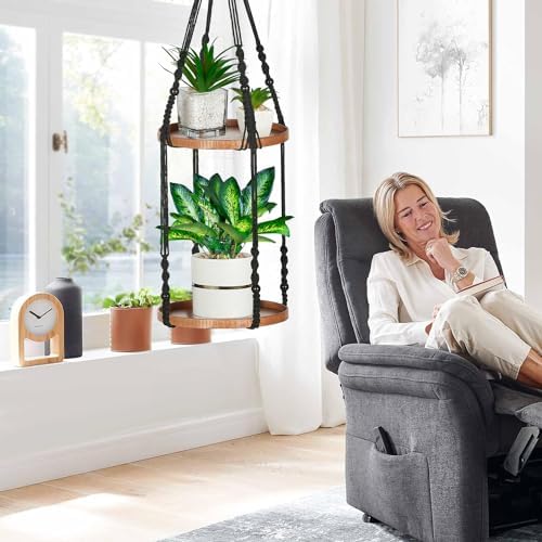 2 Tier Macrame Plant Hanger, Hanging Plant Shelf (12") - Image 6