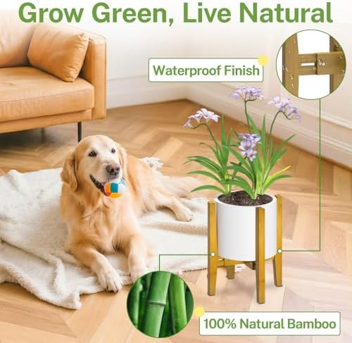 iDavosic.ly Adjustable Bamboo Plant Stand 2 Pack, Fits 8-12 Inch Pot, Brown - Image 4