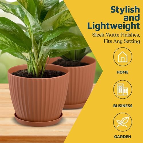 Terracotta 6-Inch Plant Pots with Drainage & Saucers 18 Pack, Indoor & Outdoor Planters for Houseplants, Herbs, and Flowers, Durable & Weatherproof Material, Stackable, Lightweight, Minimalist Design - Image 3