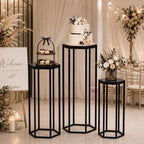 Urban Deco Set of 3 Black Hexagon Metal Cylinder Stands for Party - Image 2