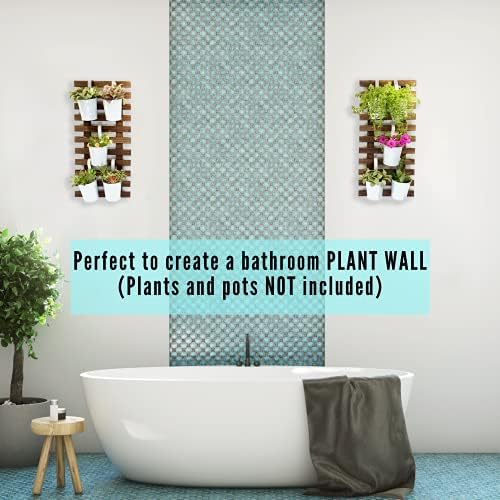 ShopLaLa Bundle- 2 Pack, 23.6 Inch Wooden Plant Holder + 10 Pack, 6 Inch Black Metal Pots Unique Vertical Ladder Garden Display Bucket with Hook Large Wall Mount Indoor Herb Flower Planter Frame Decor - Image 3
