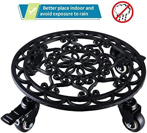Skelang Cast Iron Plant Caddy 13 Inches, Rolling Plant Stand with Locking Wheels, Plant Pot Trolley for Moving and Supporting Heavy Duty Plants, Load Capacity 400 Lbs - Image 5