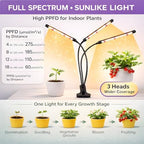 Grow Lights for Indoor Plants, Full Spectrum Tri-Head Clip Plant Lights - Image 5