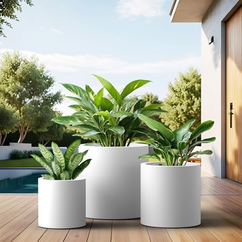 Kante Set of 3 White Concrete Cylinder Round Planters for Modern Home - Image 6