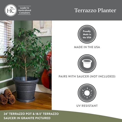 The HC Companies Terrazzo Large Round Plastic Plant Pot w/Rolled Rim - Lightweight & UV Resistant Gardening Pot for Herbs & More - Outdoor & Indoor Plant Pots w/Drainage (20” Chocolate) - Image 3
