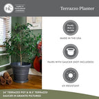 The HC Companies Terrazzo Large Round Plastic Plant Pot w/Rolled Rim - Lightweight & UV Resistant Gardening Pot for Herbs & More - Outdoor & Indoor Plant Pots w/Drainage (20” Chocolate) - Image 3