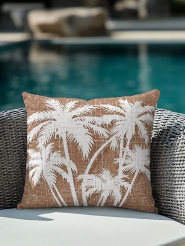 Throw Pillow 18x18 Inch, Tropical Palm Tree Waterproof Outdoor Pillow Covers for Patio with Insert, Vintage Brown Exotic Botanical Plants Decorative Pillowcase Cushion for Couch, Sofa, Bed, Garden - Image 4