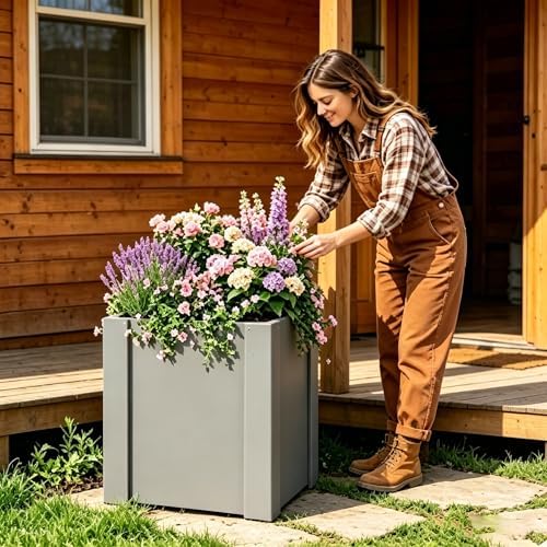 Outdoor Galvanized Garden Bed - Metal Raised Planter Flower Beds, Deep Root Planter Box Safety Edging & Gloves Included for Planting Flowers Herb Vegetables Tomatoes, Herbs Strawberry Grey - Image 6