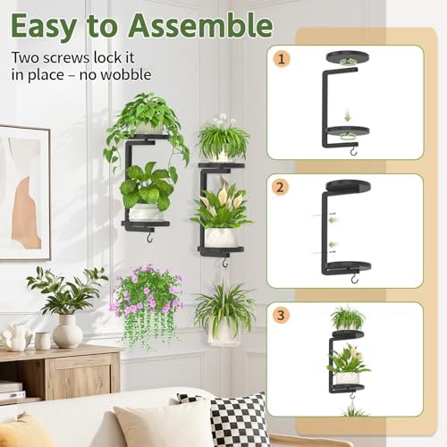 LASZOLA Plant Hanger Holder Window Shelf Wall Mounted Indoor, 2 Pcs Black - Image 3