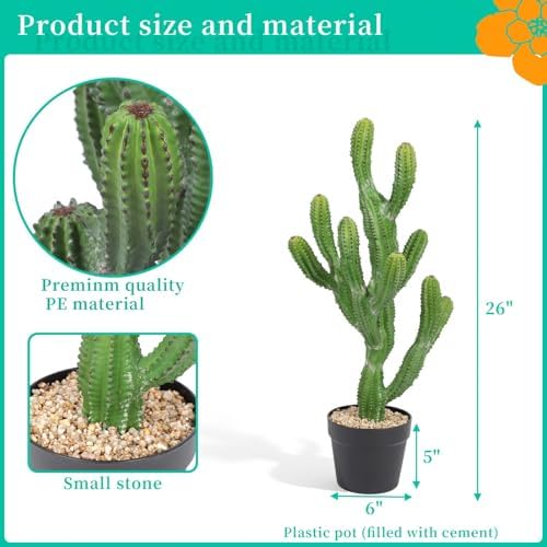 Artificial Cactus 26 INCH Tall Fake Cactus Plants Faux Cacti Saguaro with Planter for Indoor Outdoor Home Office Shop Garden Decoration - Image 2