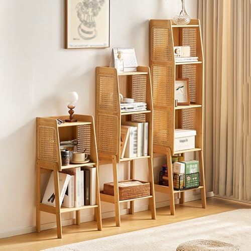 Ladder Shelf Bamboo Ladder Shelf Bookshelf Rack Floor Rattan Bookcase Cabinet Bedroom Bedside Storage Locker for Living Room, Bathroom, Study, Office Ladder Bookcase(Brown,Medium) - Image 6