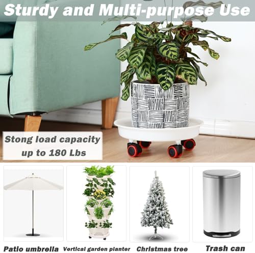 6 Packs 13 Inches Large Plant Caddy Plant Saucers on Wheels Rolling Plant Stands Heavy-Duty Plant Dolly Plastic Planter Roller Base Pot Movers Outdoor Plant Tray Coaster - Image 6