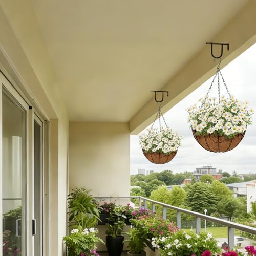 12 inch Metal Hanging Baskets for Plants Outdoor, 2 Pack Metal Wire Hanging Basket Planter with Coco Liner Flower Pots for Indoor Outdoor Garden Porch Patio, Heart-Shaped - Image 6