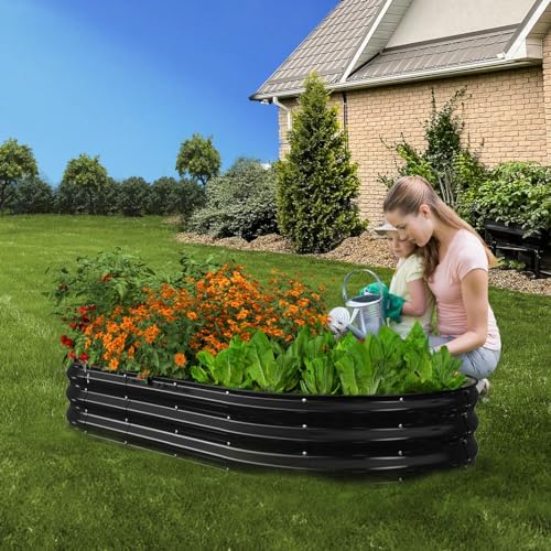 Raised Garden Bed, 6x3x1ft Galvanized Outdoor Planter Beds with Safety Edging and Gloves, Oval Metal Planter Box for Gardening Vegetables Flowers Herb-Black - Image 7