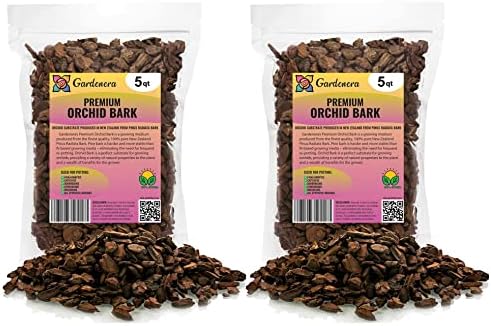 Premium Grade New Zealand Pinus Radiata Bark by Gardenera - 10 Quart - Organic Hand Mixed New Zealand Pine Bark for Orchids - Medium Chips 9-12mm - 2 Bags of 5 Quart by Gardenera