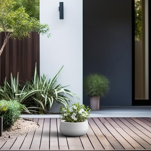 Kante Small Round Bowl White Concrete Planter 11" Dia, Outdoor - Image 3