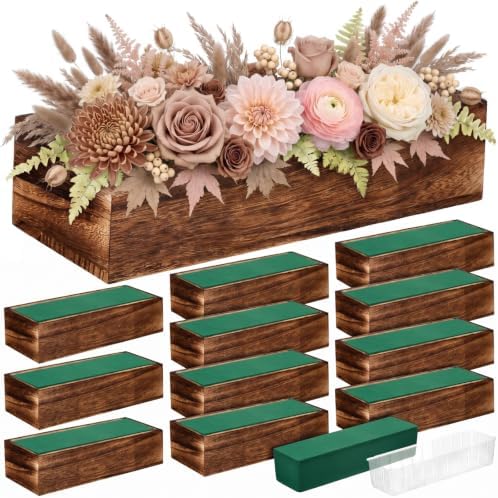 Dandat 12 Set Wood Rectangle Boxes 12x4 Inch Rustic Planter with Liner by Dandat