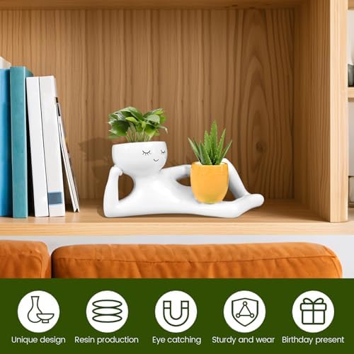 Lazy Guy Planter Resin Planter Pot Efficient Drainage Greenery Vase Container Easy Maintenance Ornament for Decor(White) - Image 5