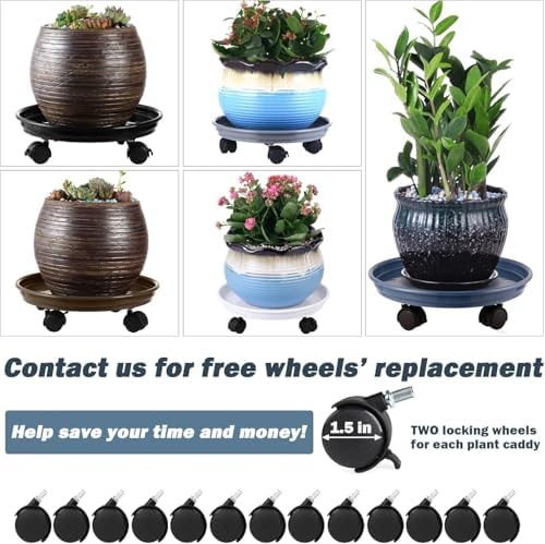 Planterhoma 4 Packs Heavy-Duty Plastic Plant Caddy with Wheels - 11.8" Rolling Plant Stand - Strong Load Bearing - 360 Rotated Wheels - Indoor/Outdoor Use - Image 4